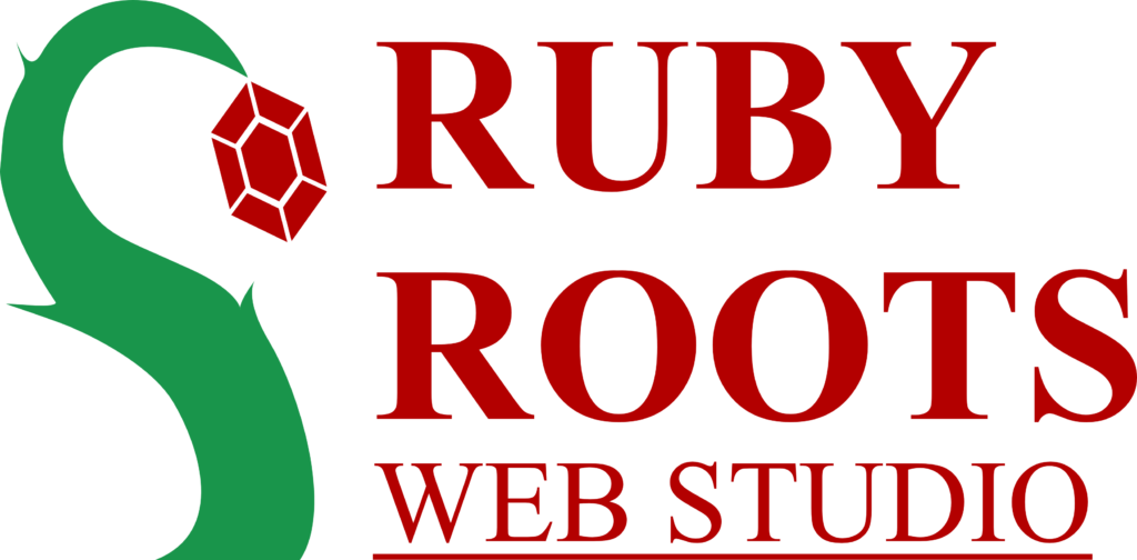 Ruby Roots Web Studio with a vine root holding a ruby at the end of it.